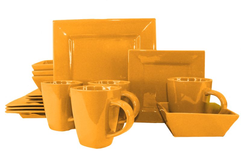 16 Pieces Square Ceramic Dinner Set - Auburn Orange