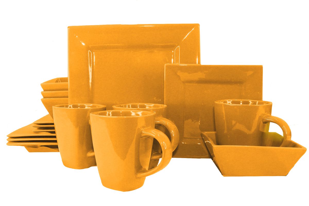 16 Pieces Square Ceramic Dinner Set Auburn Orange Shop Today. Get