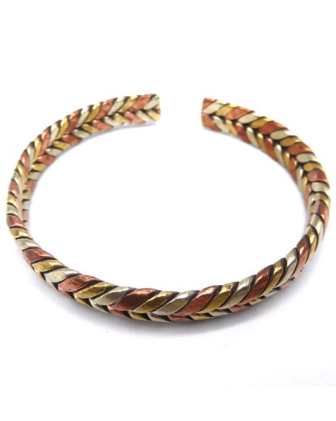 Copper Brass and White Metal Braided Bracelet