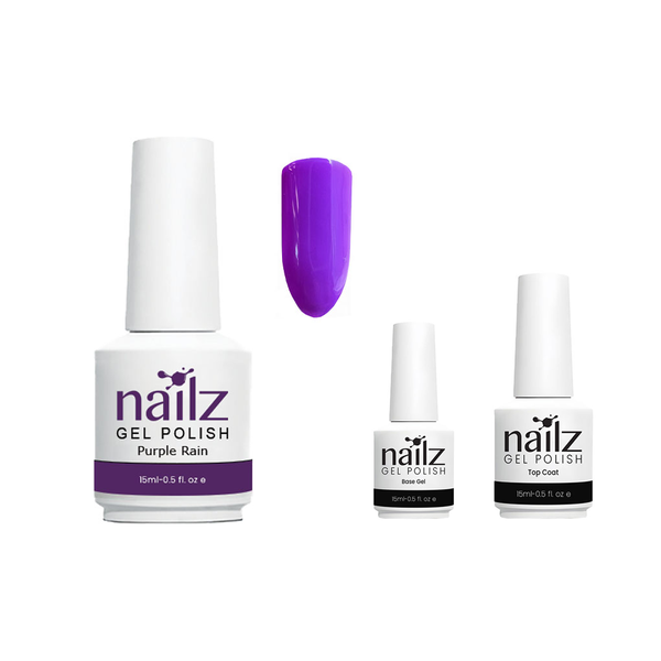 Nailz Purple Rain Gel Polish + Top Coat + Base Gel 15ml