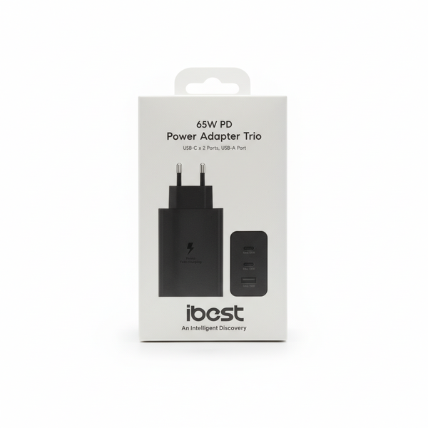 ibest 65W PD Power Adapter Trio - 2x USB-C &amp; 1x USB-A Supper Fast Charging