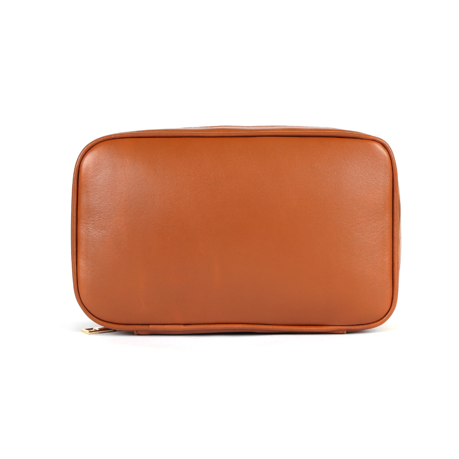 Mally Moxie Leather Accessories Organiser in Tan, Travel Cable Storage Bag