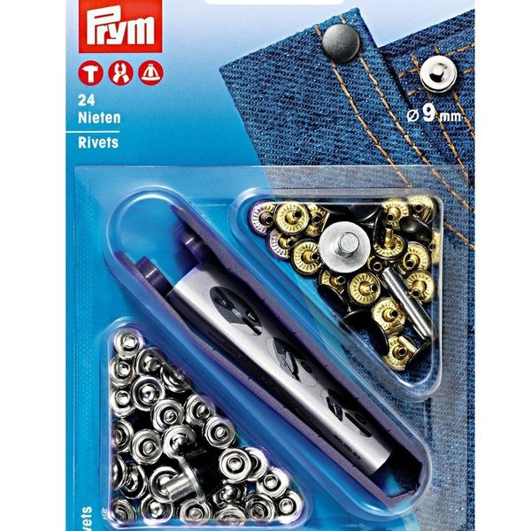 Prym Metal Jean / Denim Rivets, 9mm, Pack of 24