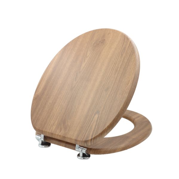 MDF Wooden Toilet Seat - Woody Brown - Zinc Alloy Hinges, Easy Install