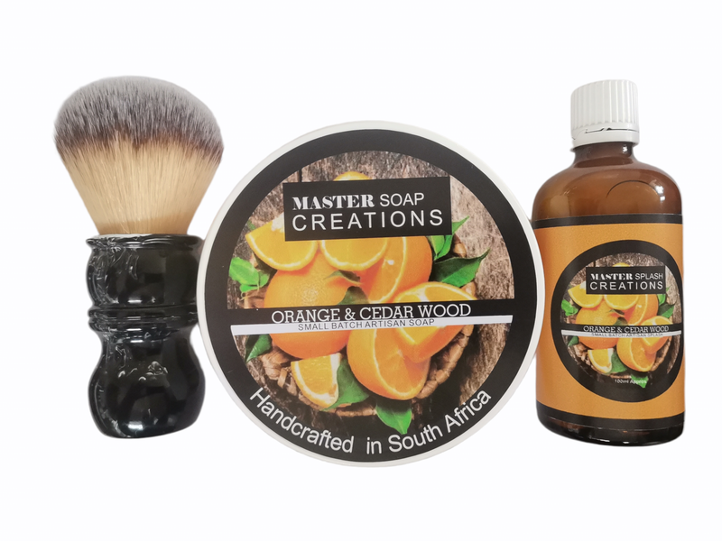 Shaving soap &amp; aftershave splash &amp; shaving brush combo Orange Ceder wood