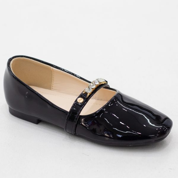 LaMara Paris Mayju girls patent pump with gold detailed belt white