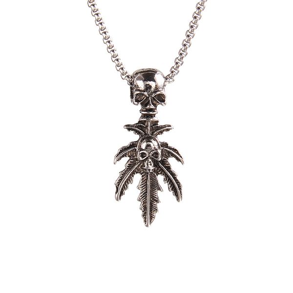 Hip Hop Leaf Skull Pendant Necklace