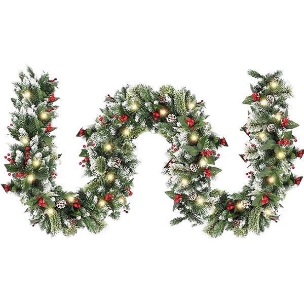 Martha and Stewart Season Prelit Christmas Flowering Pine Garland
