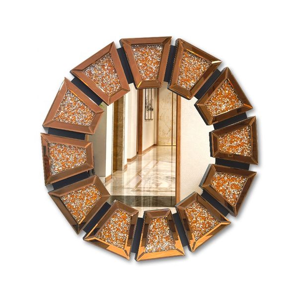 Brown Metal Frame Round 80 cm x 80 cm Glass Mirror