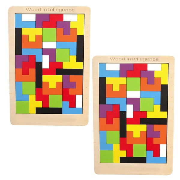 Kids Educational 3D Geometric Wooden Tetris Jigsaw Puzzle Set of 2 (27cm)