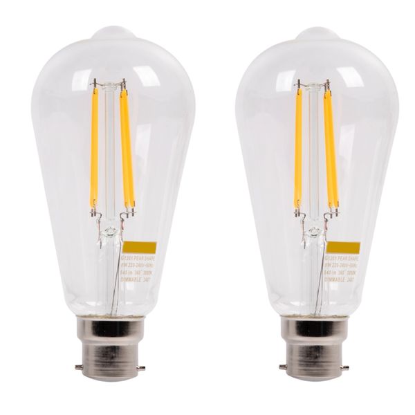 2 Pack - Dimmable LED Warm White Filament 8W B22 Light Bulb