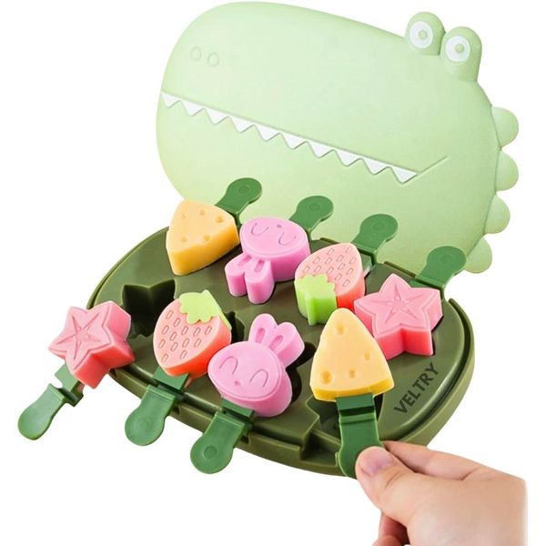 Veltry Silicone Dinosaur Popsicle Mold Set, BPA-Free, 8 Piece - Green