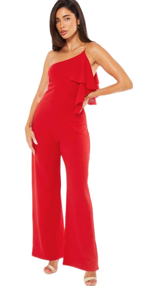 Quiz Ladies - Red One Shoulder Frill Palazzo Jumpsuit | Shop Today. Get ...