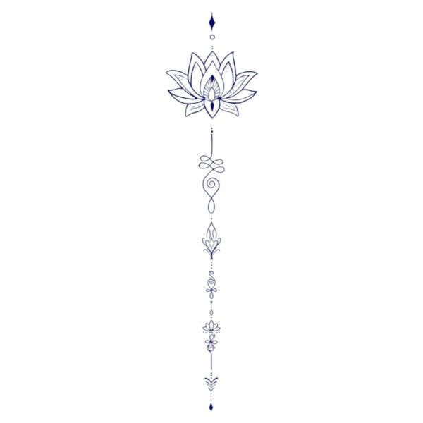 Minimalistic Lotus Flower Temporary Tattoo With Geometric Elements - Blue
