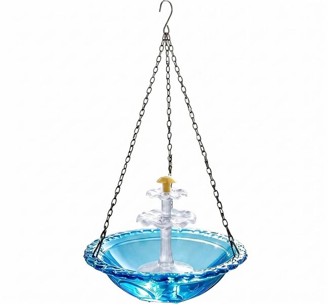 Hanging Solar Bird Bath Fountain for Garden, Blue