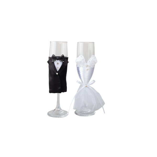 2 Piece Elegant Wedding Champagne Glasses Set for Bride and Groom