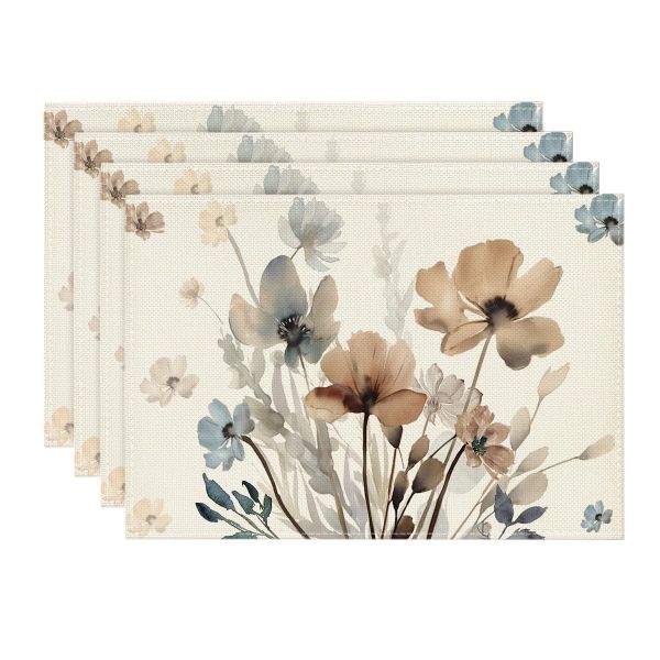 Brown Poppy Floral Leaves Fall Placemats Set of 4 31x46CM