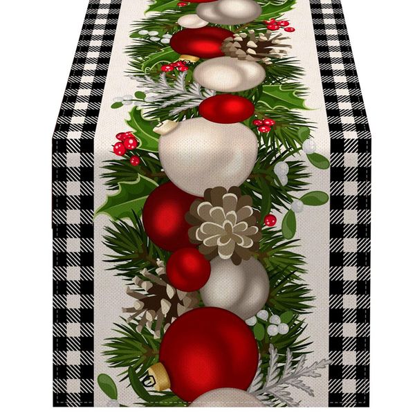 Black and White Gingham Christmas Table Runner Check Plaid Xmas Decoration