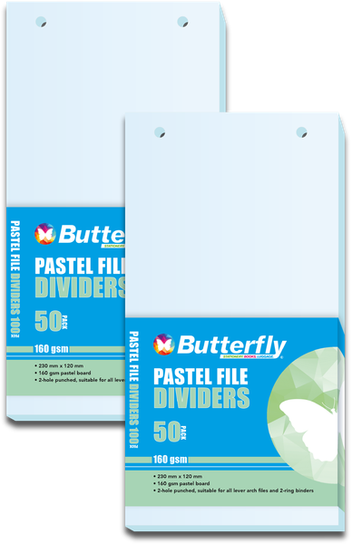 Strip File Divider - 160Gsm Pastel - 50 Pack (Blue) X2