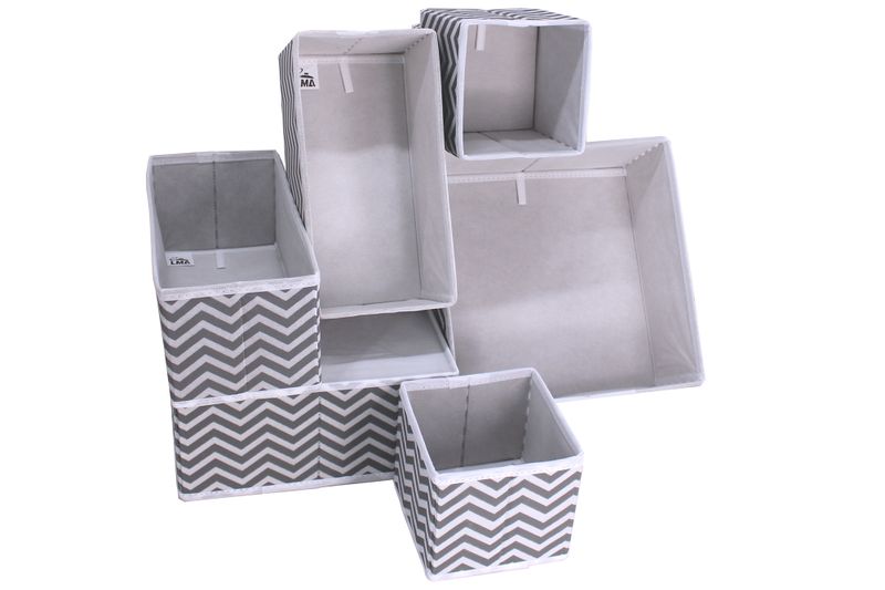 LMA 6 Piece Collapsible Cloth Storage Organizers - White Printed Grey
