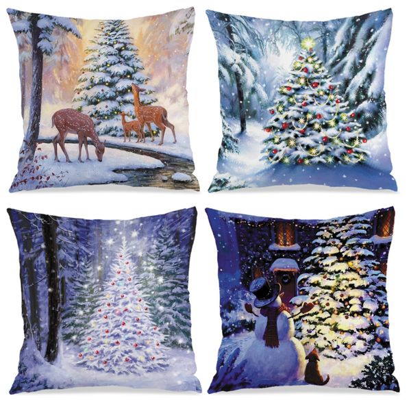 4PCS Snowscape Printed Throw Pillow Covers, 45x45cm Couch Sofa Pillow Cover