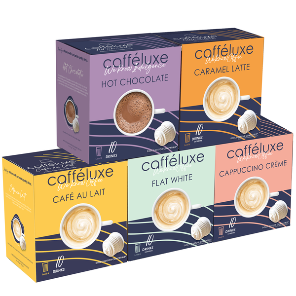 Caffeluxe Dolce Gusto Compatible Coffee Capsules Variety Pack | 50 Pod Pack