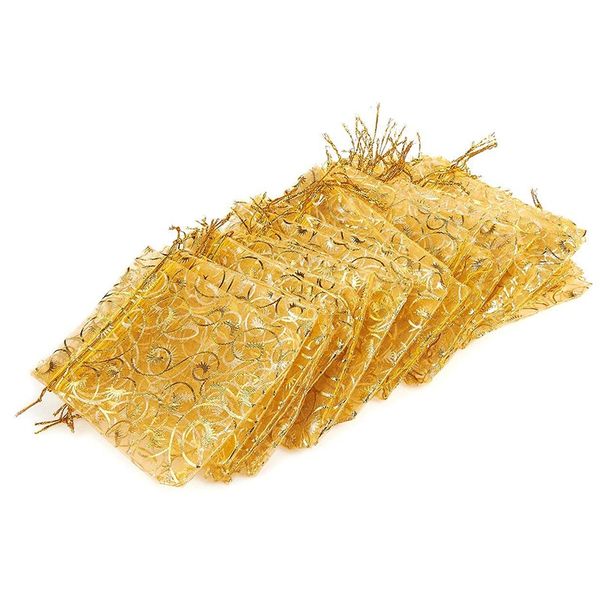 100Pcs 10X15cm Eyelash Printed Gold Organza Bags Jewelry Pouch Bags