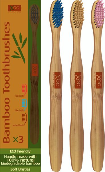 Xpel Oral Care Eco-Friendly Biodegradable Bamboo Toothbrush - 3 Pack
