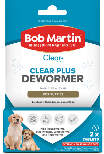 BOB MARTIN Clear+ Dewormer Tablet for Puppies 2's