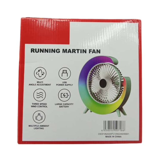 FU-055 Running Martin Rechargeable Mini Fan - Pink with Colorful LED Light