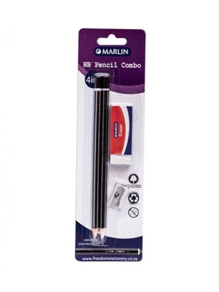 Marlin HB Pencil Combo: 2 HB pencils + 1 hole metal sharpener + Eraser