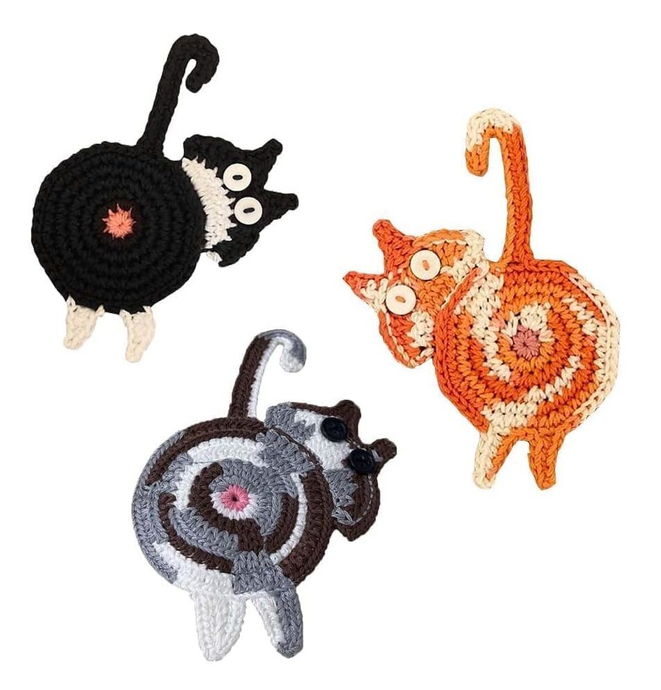 3PCS Cat Woven Coasters,for Coffee Table Office Kitchen Desk Accessories