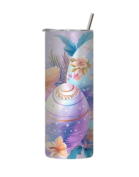Purple Egg 20 Oz Tumbler with Lid Straw Trendy Easter Bunny Egg Graphic 181