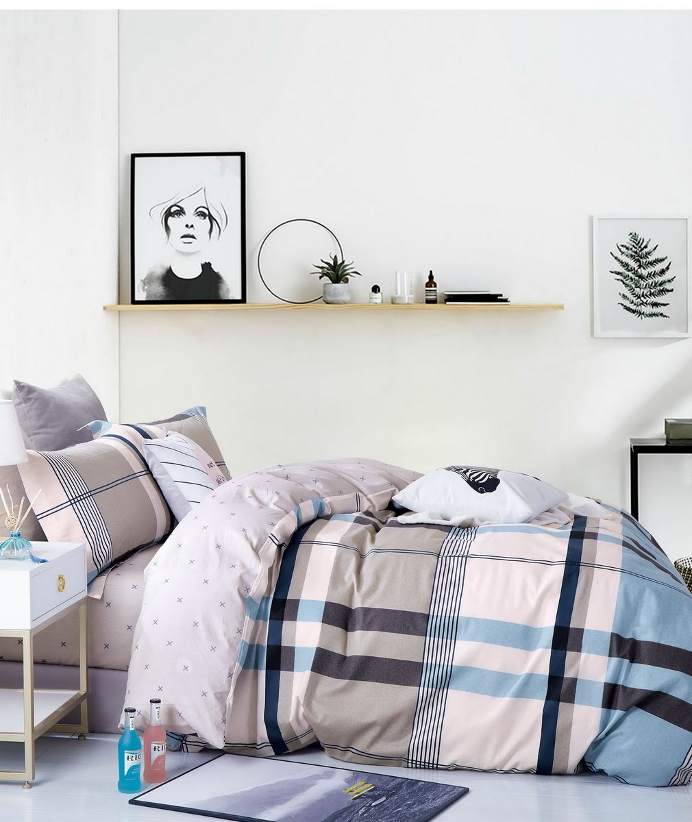 Linen Boutique Duvet Cover 200 TC 4 Piece Set Strips CliftonBrown