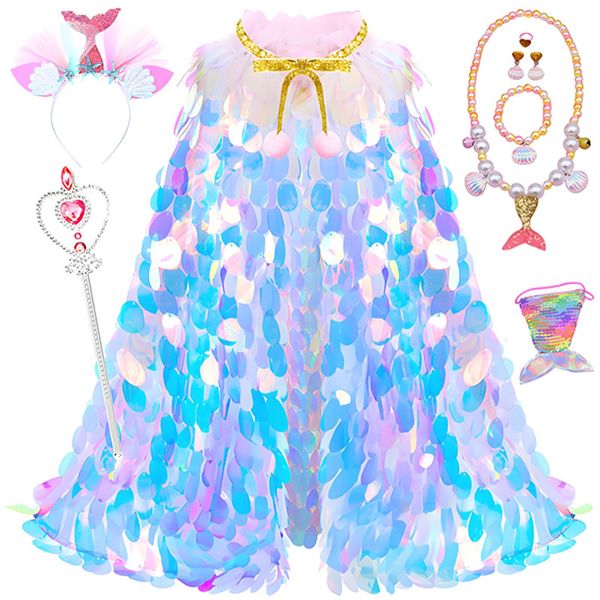 9pcs Princess Cape Costume Dress Up Set Mermaid Princess Dress Accessories