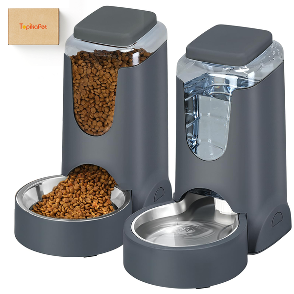 TopikaPet-Automatic Pet Feeder&amp;Waterer,Pet Food Feeder with Stainless Steel