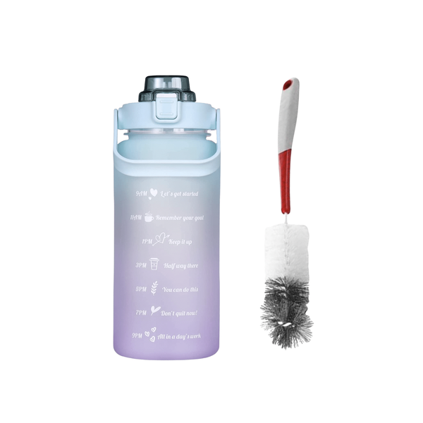 2L Motivational Water Bottle with Straw &amp; Bottle Brush Orange - 2 Pack