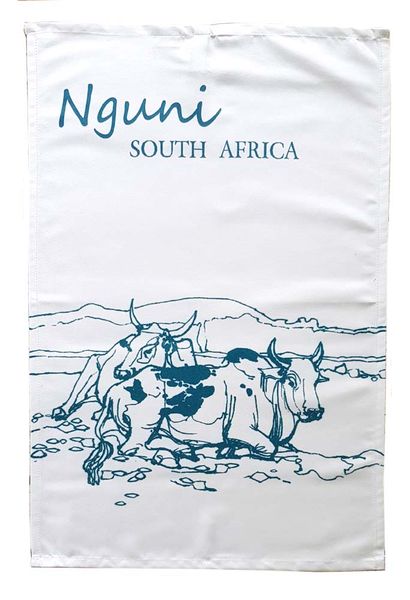 Nguni Line Drawing Tea Towel Dish Cloth 67x44,5cm