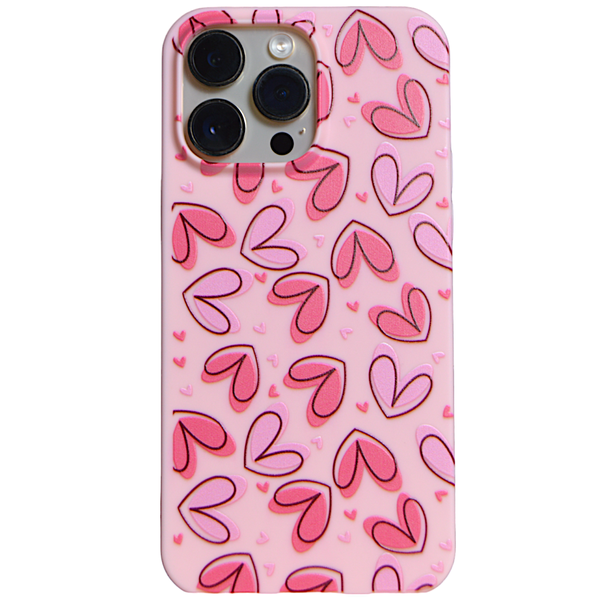 Baby Pink - Phone Case with Deep Pink Hearts - Iphone 14 Pro Max