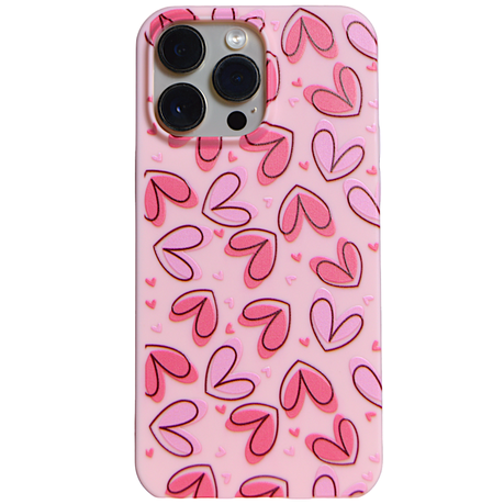 Baby Pink - Phone Case with Deep Pink Hearts - Iphone 15 Pro Image