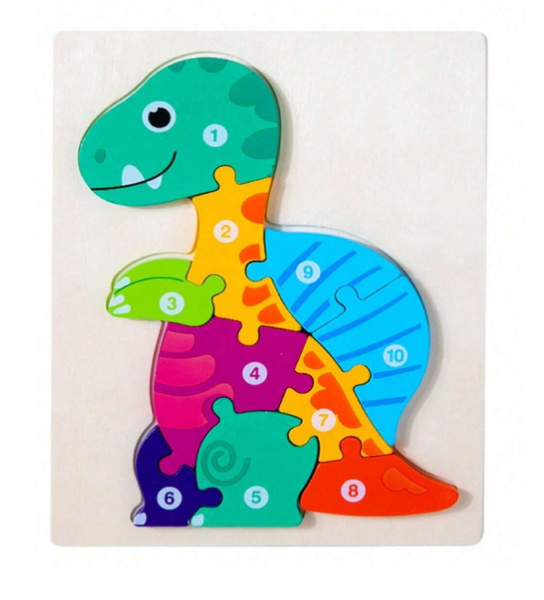 10-Piece Wooden Dinosaur Puzzle Educational &amp; Colorful Toy for Kids