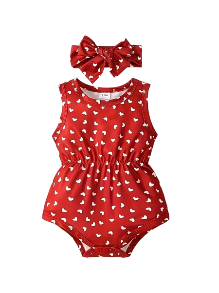 Baby Girl Summer Bodysuit Heart Print One Piece swimsuit with Headband