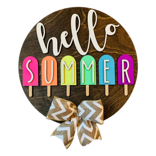 Summer Sign Farmhouse Round Welcome Door Sign for Hanging Home Decor