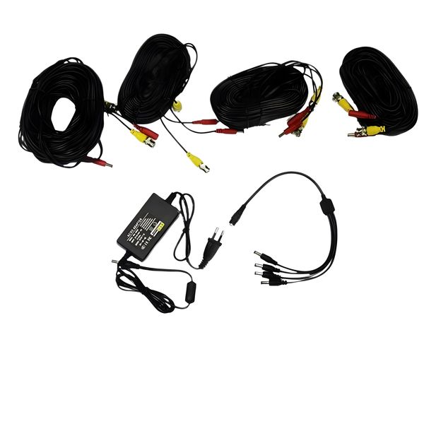 CCTV Accessory Kit: Power Supply, 4-Way Splitter &amp; 4x 15m Cables