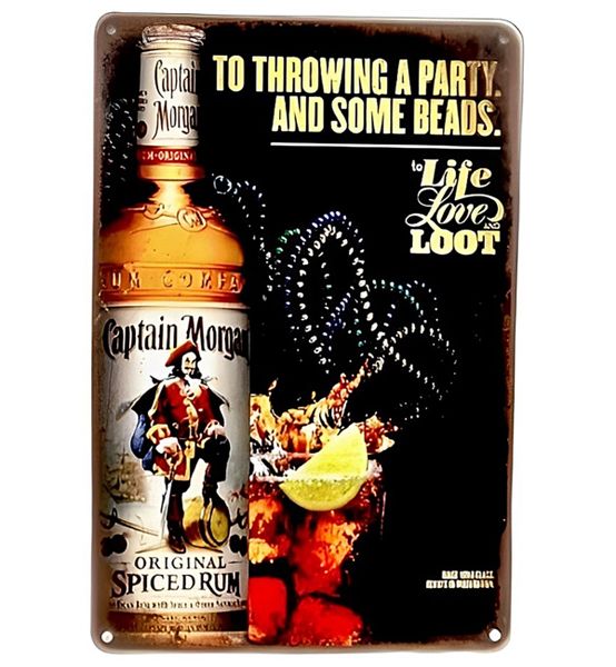 Captain Morgan Life Love Loot Retro Style Metal Tin Sign for Bar Wall Decor