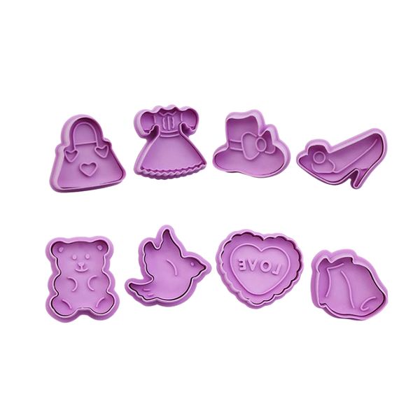 8 Packs Cute Plastic Cookie Cutter Embossing Mould Set