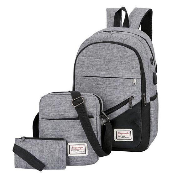 Three-Piece Laptop Backpack Set with USB Charging Port