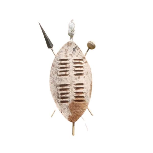 Zulu Warrior Shield and Spear Set - Authentic Cowhide African Decor Piece