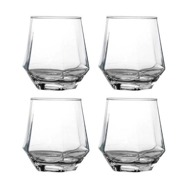 4 Pack Modern Contemporary Geometric Design Glasses - 330ML - Transparent