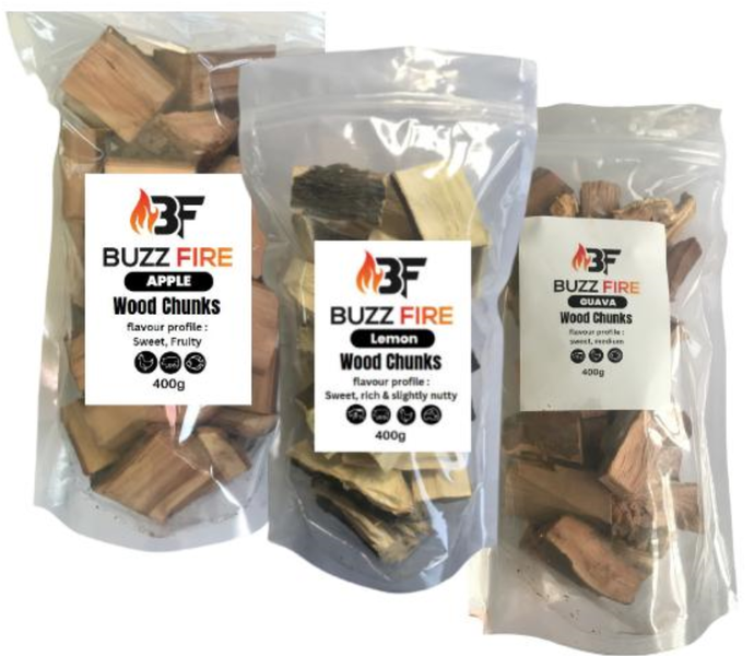 Smoking wood Chunks TRIO - 1.2kg - Apple, Lemon, Guava - 3 Pack
